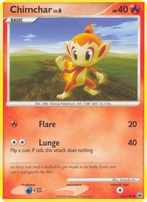 Chimchar 56/100, Reverse Holofoil "Platinum" stamp, card art reference