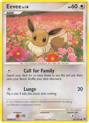 Eevee 62/100, Reverse Holofoil "Platinum" stamp, card art reference