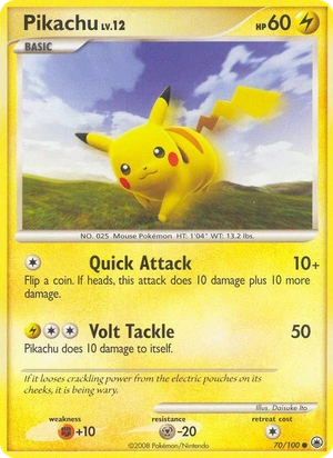 Pikachu 70/100, Reverse Holofoil "Platinum" stamp, card art reference