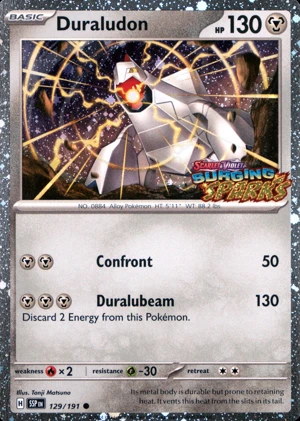 Duraludon 129/191, Stamped "Surging Sparks" print, owner-provided image
