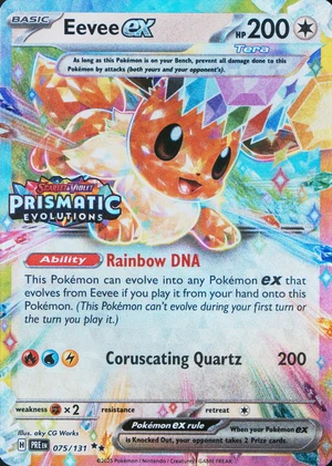 Eevee ex 075/131, Stamped "Prismatic Evolutions" print, owner-provided image