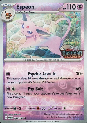 Espeon 086/197, Obsidian Flames stamp print, image provided by the catalog owner