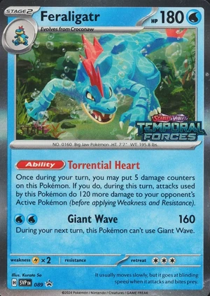Feraligatr 089, Temporal Forces Staff Prerelease print, image provided by the catalog owner