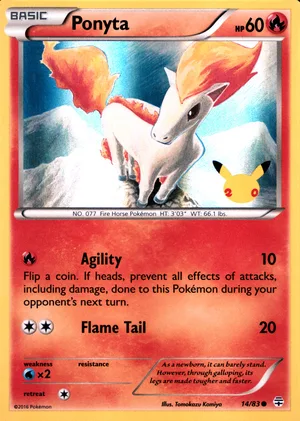 Ponyta 14/83, Holofoil "20th Anniversary" stamp, card art reference