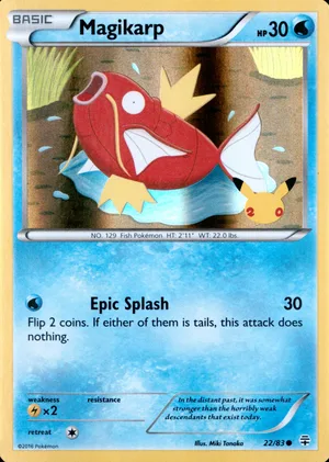 Magikarp 22/83, Holofoil "20th Anniversary" stamp, card art reference