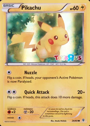 Pikachu 26/83, Holofoil "Toys R Us" stamp, card art reference