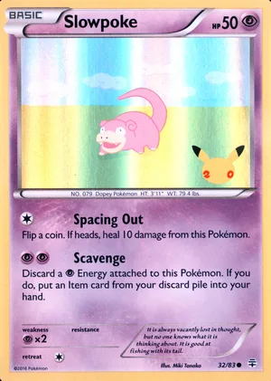 Slowpoke 32/83, Holofoil "20th Anniversary" stamp, card art reference