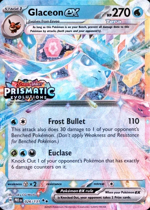 Glaceon ex 026/131, Stamped "Prismatic Evolutions" print, owner-provided image