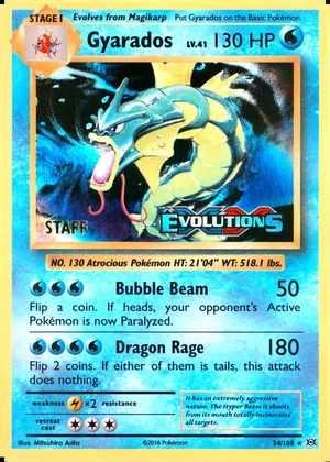 Gyarados 34/108, Staff prerelease, owner-provided image