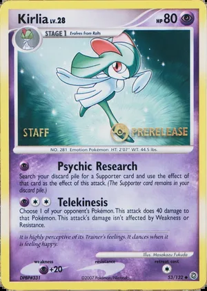 Kirlia 53/132, STAFF + PRERELEASE stamps, PSA placeholder