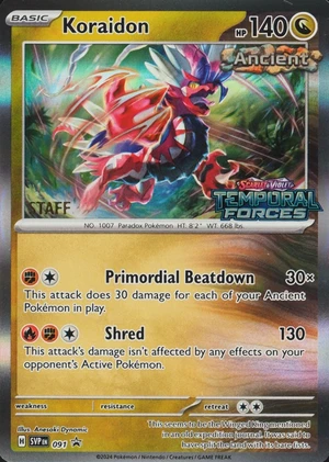 Koraidon 091, Temporal Forces Staff Prerelease print, image provided by the catalog owner