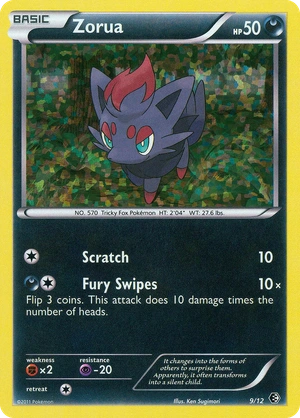 Zorua 9/12, Confetti Holo, reference image