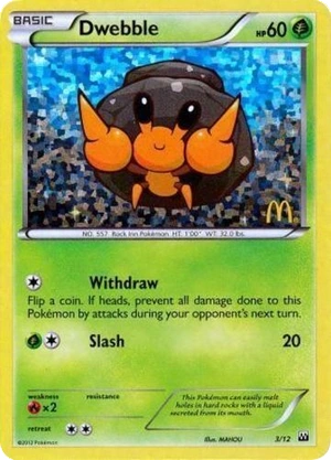 Dwebble 3/12, McDonald's Collection 2012 Confetti Holo, Pokumon reference