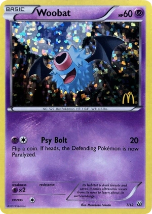 Woobat 7/12, McDonald's Collection 2012 Confetti Holo, Pokumon reference