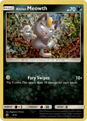 Alolan Meowth 8/12, McDonald's Collection 2017 Confetti Holo, Pokumon reference