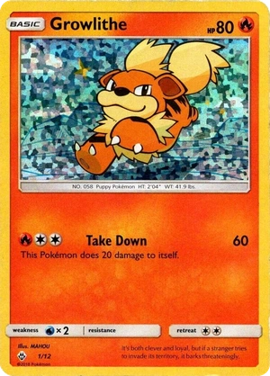 Growlithe 1/12, McDonald's Collection 2018 Confetti Holo, Pokumon reference