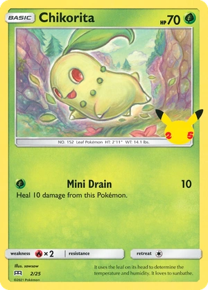 Chikorita 2/25, Confetti Holo, flat official artwork