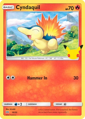 Cyndaquil 10/25, Confetti Holo, flat official artwork