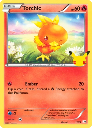 Torchic 11/25, Confetti Holo, flat official artwork