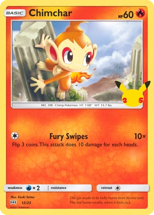 Chimchar 12/25, Confetti Holo, flat official artwork