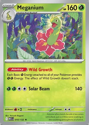 Meganium 010/132, Print with "Play! Pokémon" stamp, card art reference