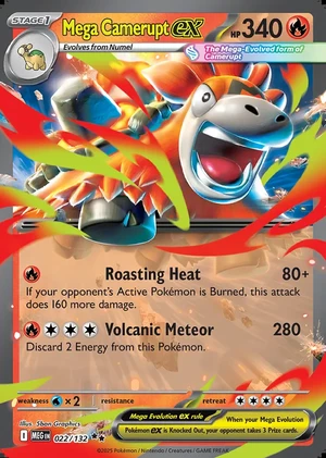 Mega Camerupt ex 022/132, Print with "Play! Pokémon" stamp, card art reference