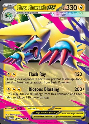 Mega Manectric ex 050/132, Print with "Play! Pokémon" stamp, card art reference