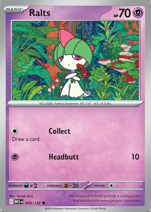 Ralts 058/132, Print with "Play! Pokémon" stamp, card art reference