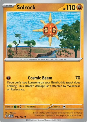Solrock 075/132, Print with "Play! Pokémon" stamp, card art reference