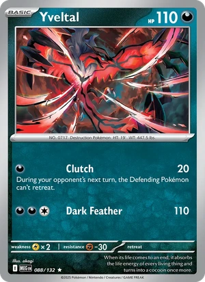 Yveltal 088/132, Cosmos Holofoil "Mega Evolution" stamp, card art reference
