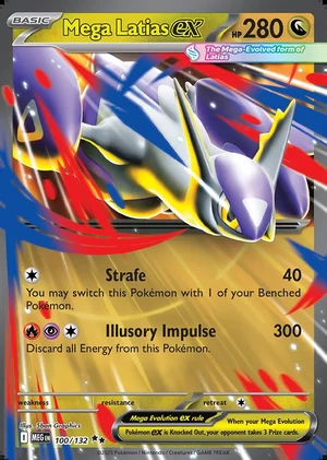 Mega Latias ex 100/132, Print with "Play! Pokémon" stamp, card art reference