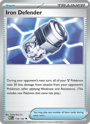 Iron Defender 118/132, "Present Pack 2026" stamped print, card art reference