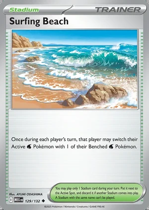 Surfing Beach 129/132, Print with "Play! Pokémon" stamp, card art reference