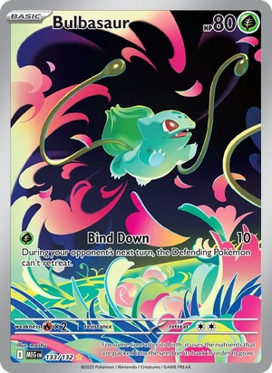 Bulbasaur 133/132, "Mega Evolution" stamp, card art reference