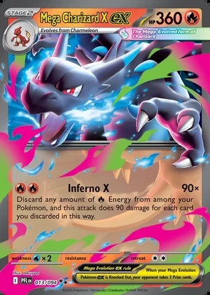Mega Charizard X ex 013/094, Print with "Play! Pokémon" stamp, card art reference