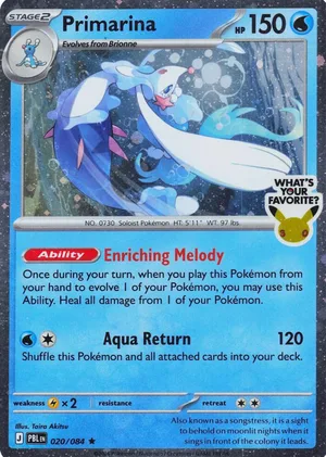 Primarina 020/084, Holofoil "What's Your Favorite?" stamp, card art reference