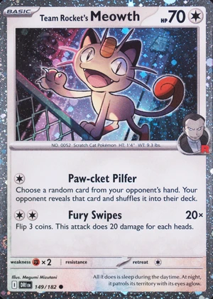 Team Rocket's Meowth 149/182, Holo, owner-provided image
