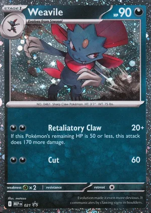 Weavile 021, MEP Black Star Promos English Cosmos Holo, image provided by the catalog owner