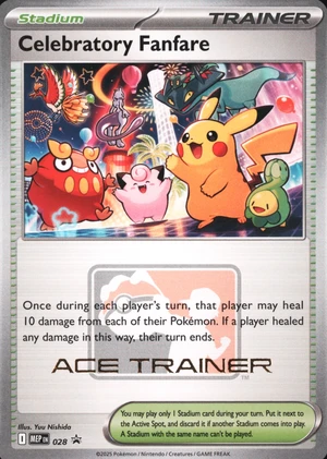 Celebratory Fanfare #028, English MEP Black Star Promos Non Holo Ace Trainer stamp, owner-provided image