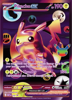 Pikachu ex #109, English MEP Black Star promo, reference image