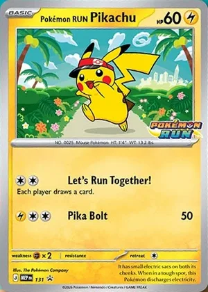 Pokémon RUN Pikachu #131, English MEP Black Star promo, reference image
