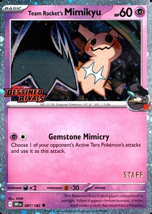 Team Rocket's Mimikyu 087/182, Staff prerelease, owner-provided image