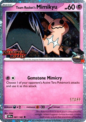 Team Rocket's Mimikyu 087/182, Staff prerelease, owner-provided image