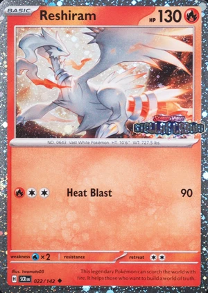 Reshiram 022/142, Cosmos Holofoil "Stellar Crown" stamp, owner-provided image