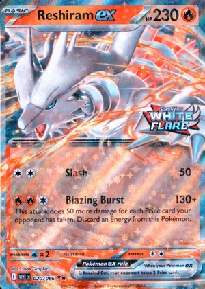 Reshiram 020/086, "White Flare" stamp, card art reference