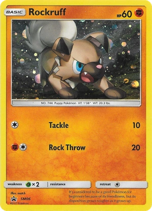 Rockruff SM06, Sequin Holo, Bulbapedia reference scan