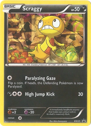 Scraggy BW25, Cracked Ice Holo, Bulbapedia reference scan