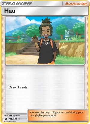 Hau 120/149, "52" Charizard Deck stamp, card art reference