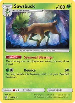Sawsbuck 016/236, Non Holo, card art reference