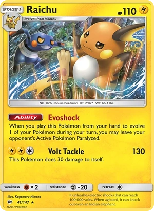 Raichu 041/147, Cosmos Holofoil, card art reference